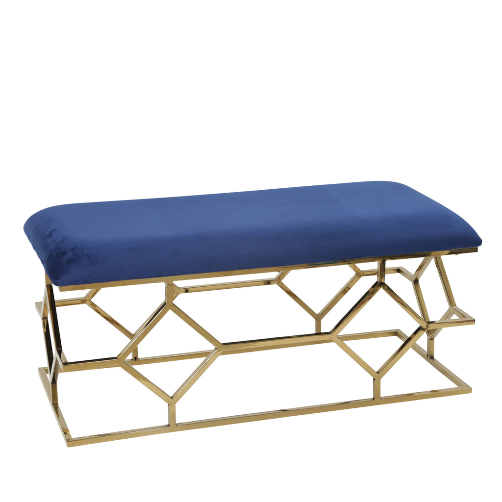 Metal Frame 40" Faux Leather Bench, Navy - ReeceFurniture.com