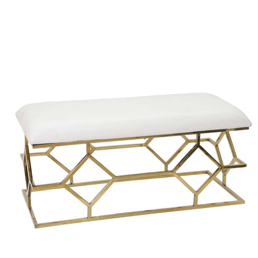Metal Frame 40" Faux Leather Bench, White - ReeceFurniture.com