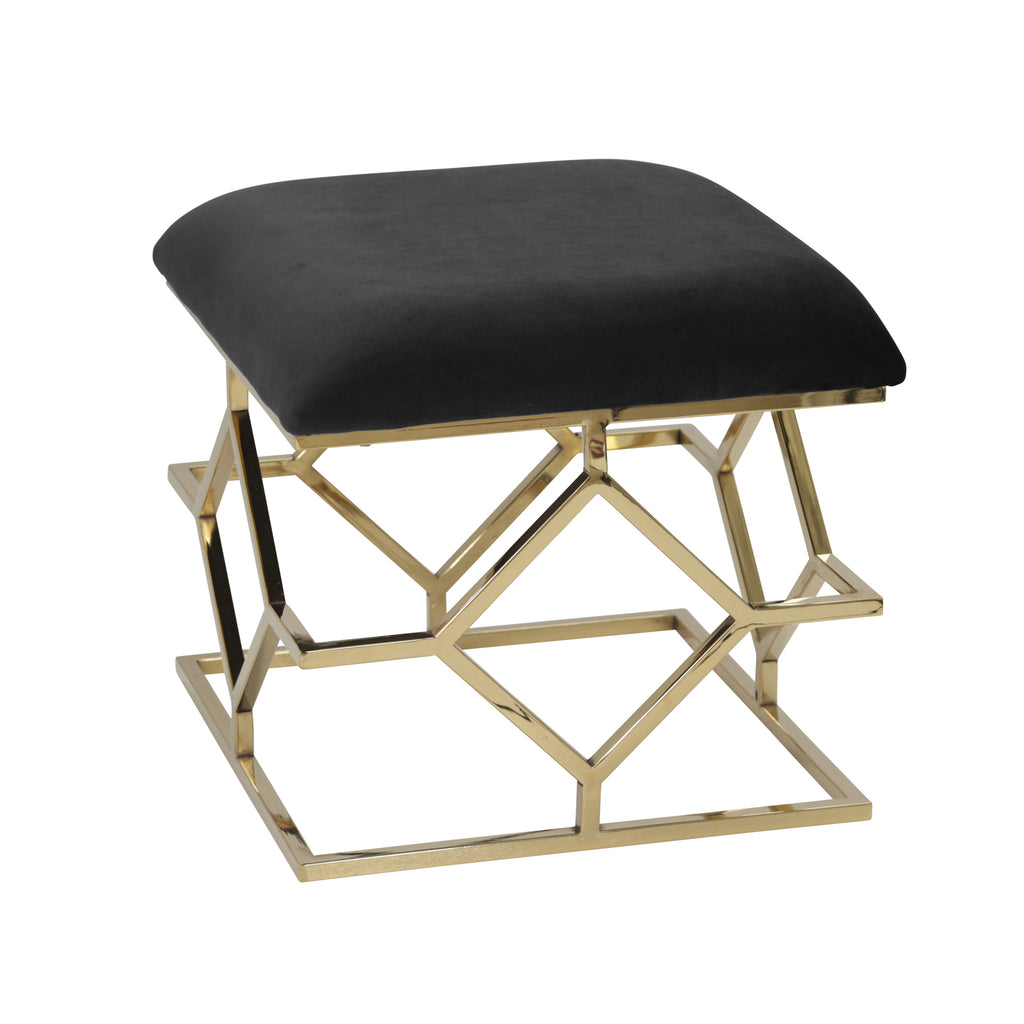 Metal Frame 17" Faux Leather Ottoman, Black - ReeceFurniture.com