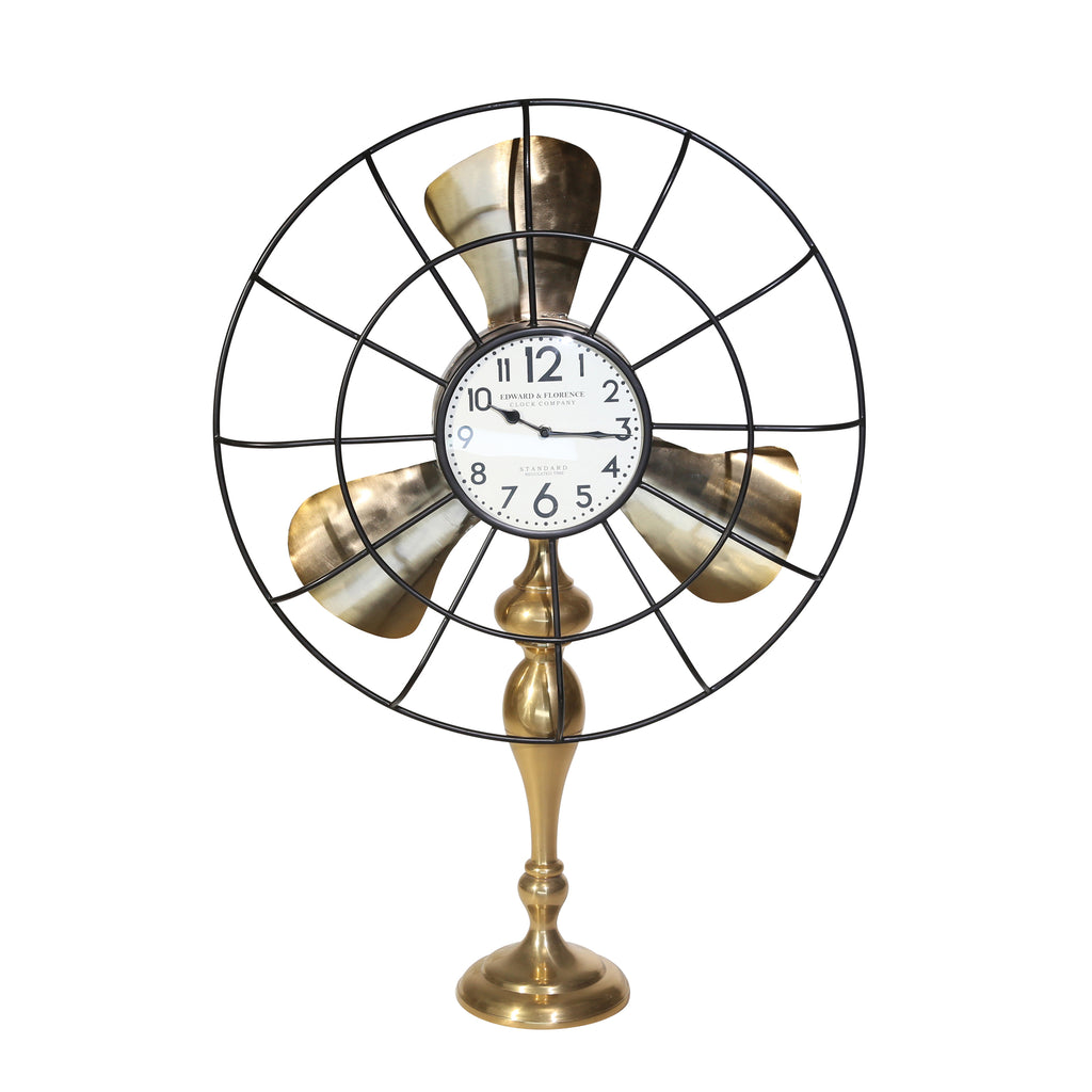 Metal 35" Fan-Style Table Clock, Gold - ReeceFurniture.com