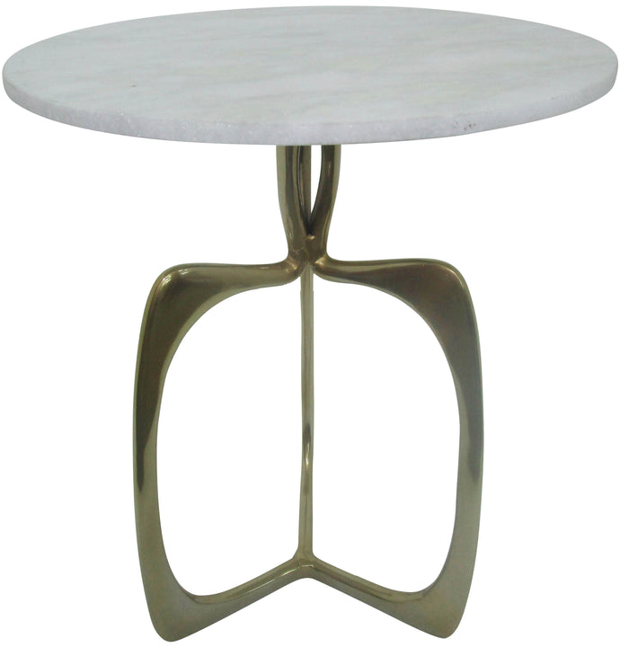 Metal 20" Accent Table W/ White Marble, Gold