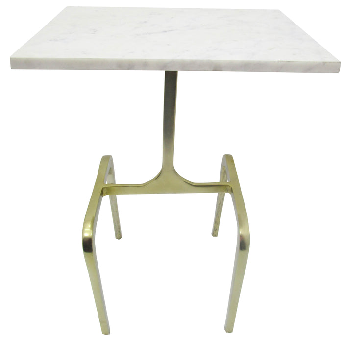 Metal 22"  4-Legged Accent Table, White Marble, Gold