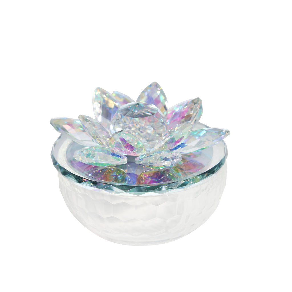 Crystal Lotus 5" Trinket Jar,Rainbow - ReeceFurniture.com