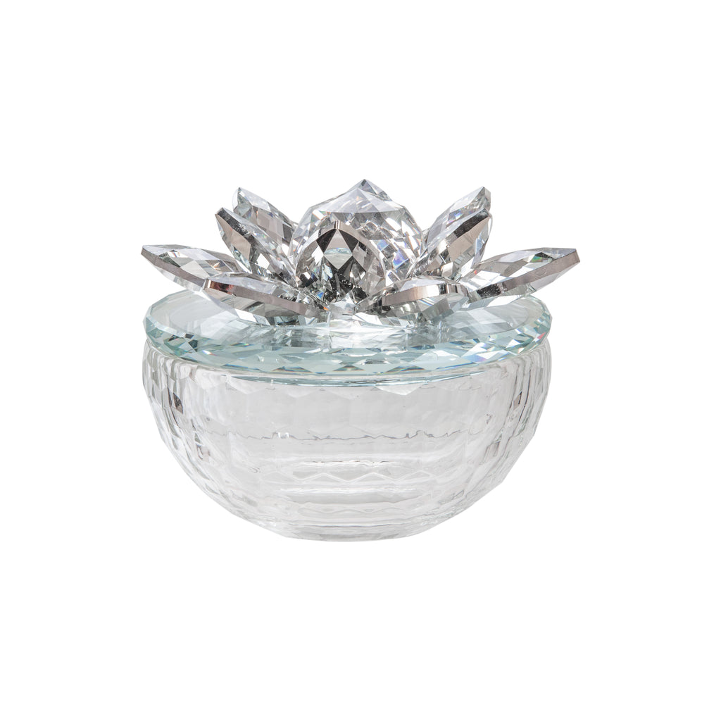 Crystal Lotus 5" Trinket Jar,Silver - ReeceFurniture.com