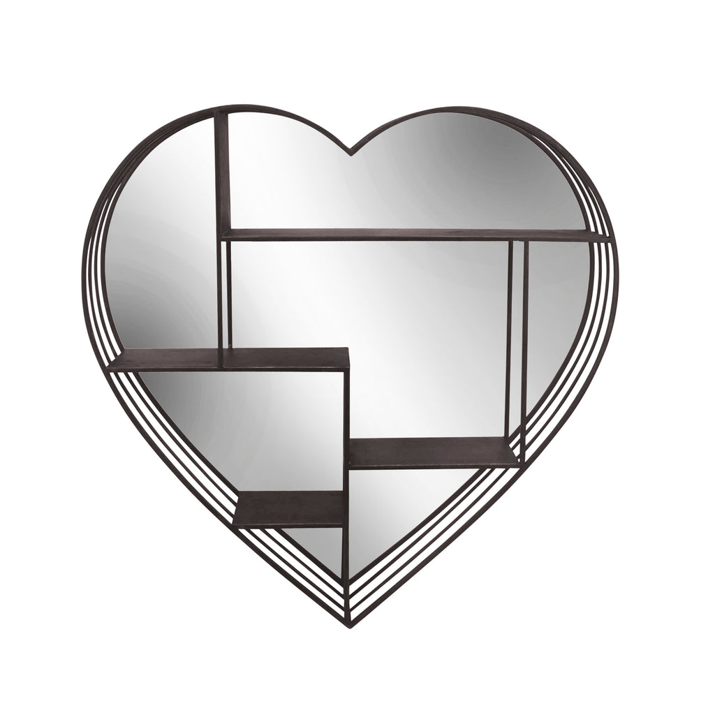 Round 31.5" Heart Shelf W/ Mirror, Brown - ReeceFurniture.com