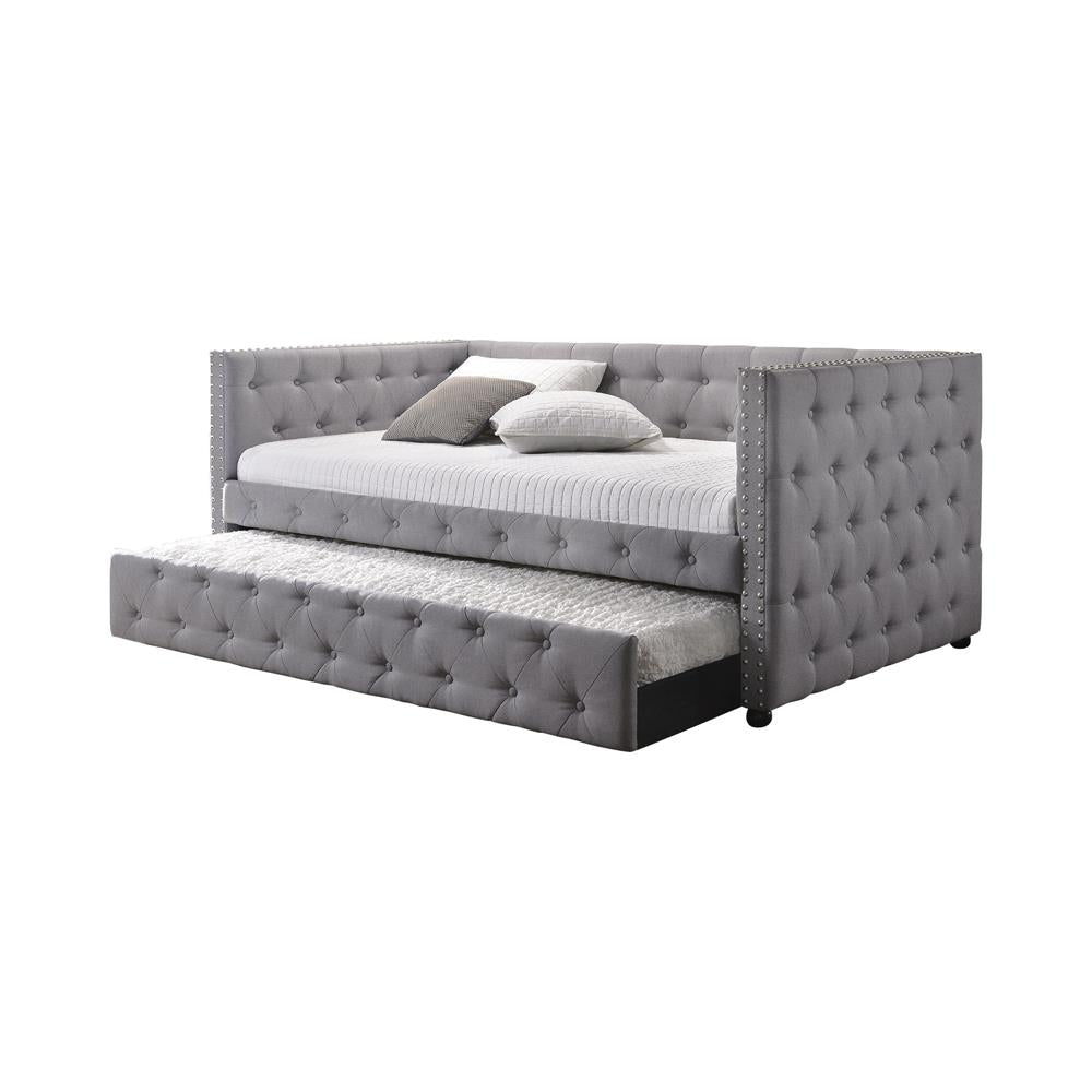 G302161 - Mockern Tufted Upholstered Daybed With Trundle - Grey - ReeceFurniture.com