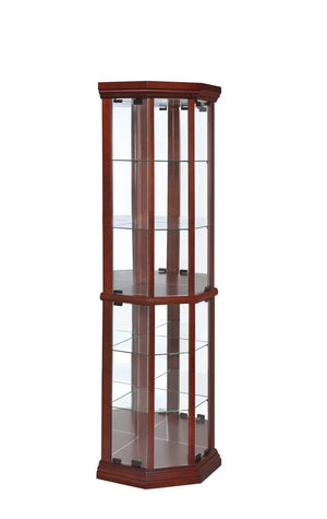 G3393 - 6-Shelf Corner Curio Cabinet - Medium Brown - ReeceFurniture.com