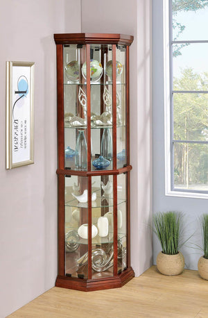 G3393 - 6-Shelf Corner Curio Cabinet - Medium Brown - ReeceFurniture.com