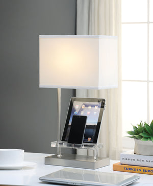 Britt Table Lamp (USB & Power Dock), Sandy Nickel - ReeceFurniture.com
