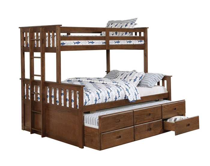 G461145 - Atkin Twin Extra Long Over Queen or Twin Over Full Bunk Bed - Weathered Walnut