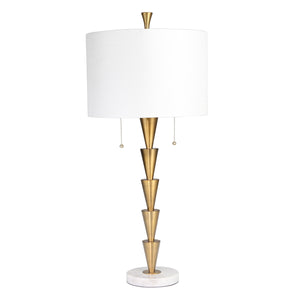 Brass Stacked Cones Table Lamp W/ Marble Base 34"H, Gold - ReeceFurniture.com