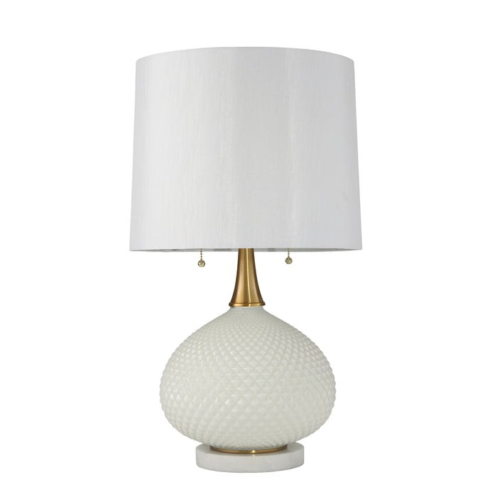 Cut Glass Round Table Lamp W/Twin Pull 27"H, White