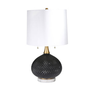 Cut Glass Round Table Lamp W/Twin Pull 27"H, Black - ReeceFurniture.com