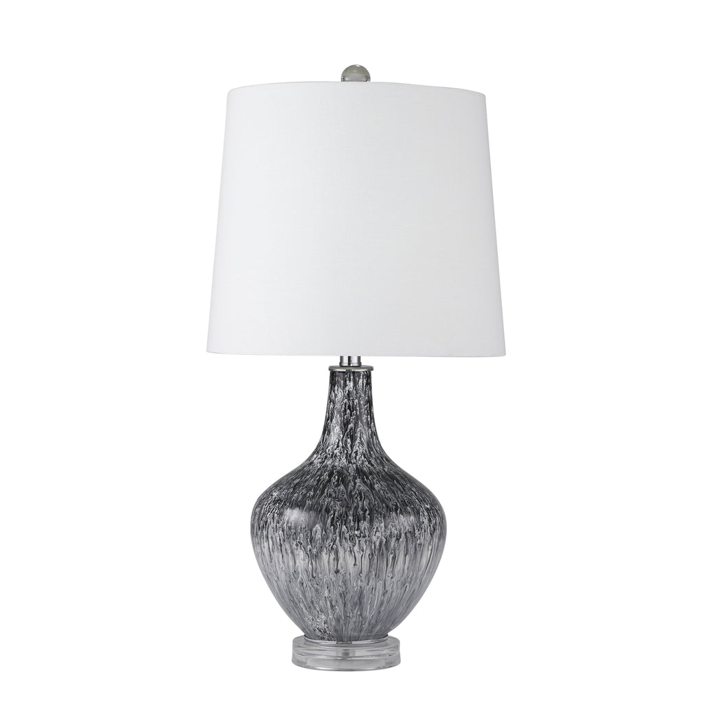 Glass Teardrop Table Lamp 28"H, Black/White - ReeceFurniture.com
