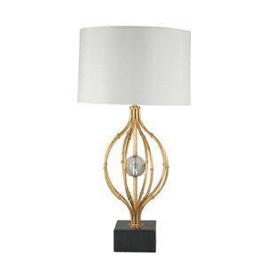 Metal Sphere Cage Table Lamp W/ Crystal Ball 31", Gold/Bla - ReeceFurniture.com
