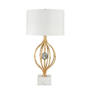 Metal Sphere Cage Table Lamp W/ Crystal Ball 31", Gold/Whi - ReeceFurniture.com