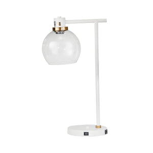 Metal Round Desk Lamp W/Usb Port 21", Matte White - ReeceFurniture.com