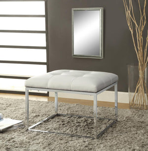 G500423 - Upholstered Tufted Ottoman - White And Chrome - ReeceFurniture.com