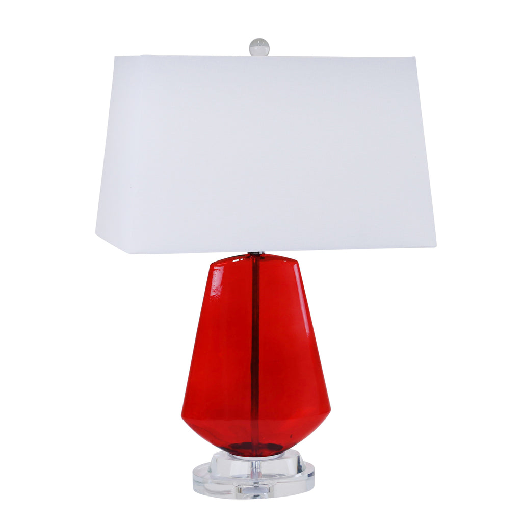 Glass Diamond Shape Table Lamp26", Red - ReeceFurniture.com