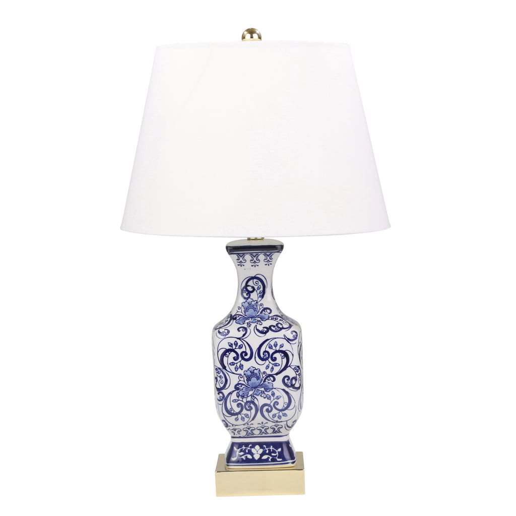 Ceramic Floral Print Table Lamp 28", Blue/White - ReeceFurniture.com