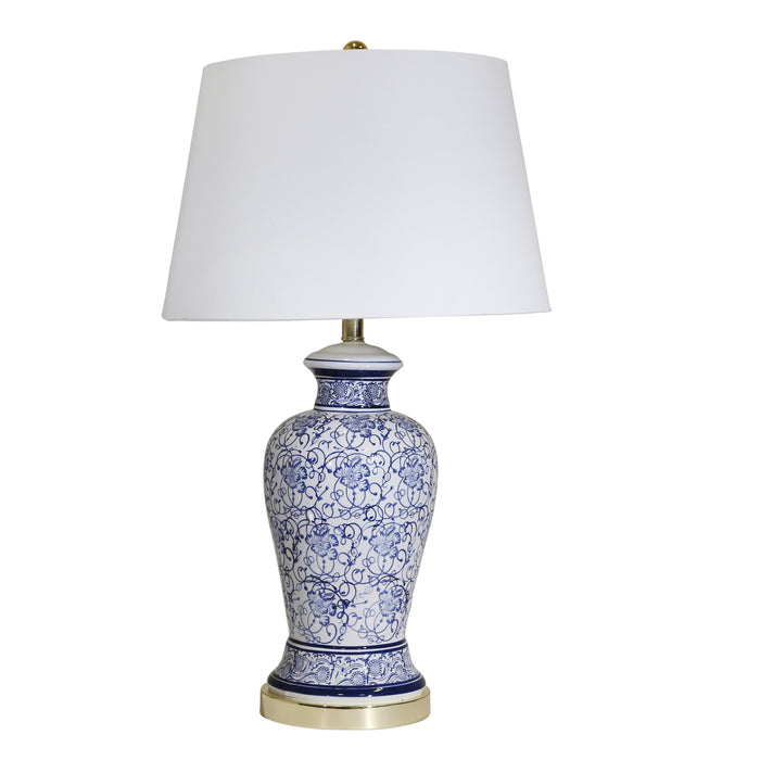 Ceramic Floral Print Table Lamp 31", Blue/White