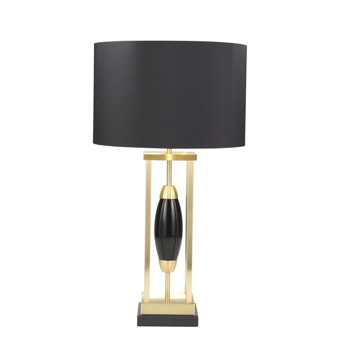 Metal Table Lamp W/ A Black Oval Center 28.5", Balck/Gold