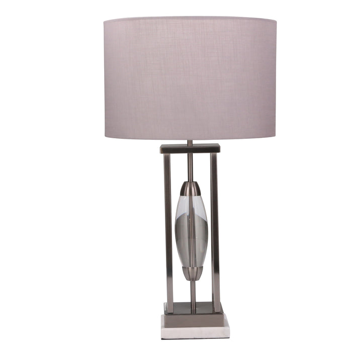 Metal Table Lamp W/ A Clear Oval Center 28.5", Gray/Silver