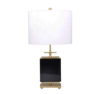 Ceramic Square Table Lamp 28",Black/Gold - ReeceFurniture.com