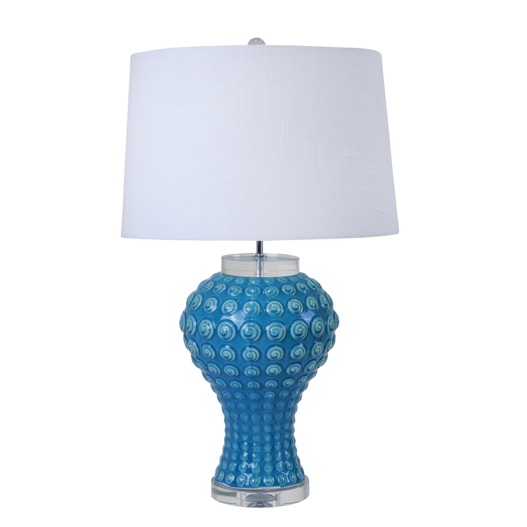 Ceramic Textured Swirls Tablelamp 29", Teal - ReeceFurniture.com