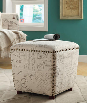 G501108 - Upholstered Ottoman With Nailhead Trim Off - White And Grey - ReeceFurniture.com