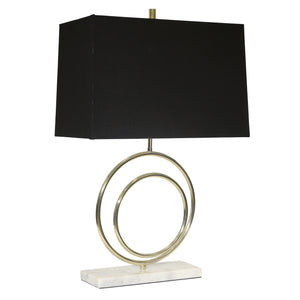 Metal Double Circle Table Lampw/Black Shade 27", Gold - ReeceFurniture.com