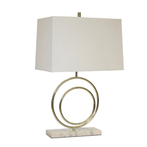 Metal Double Circle Table Lampw/White Shade 27", Gold - ReeceFurniture.com