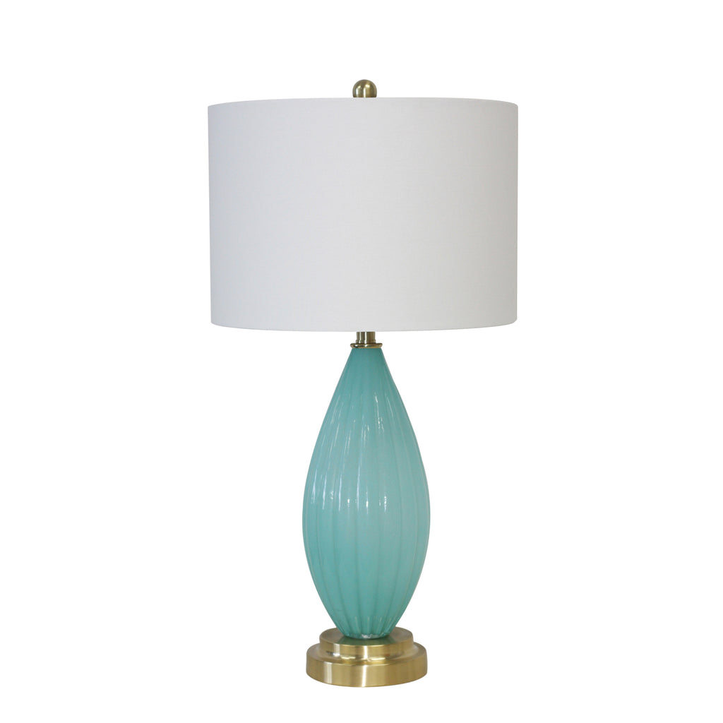 Grooved Glass Table Lamp 31",Turquoise - ReeceFurniture.com