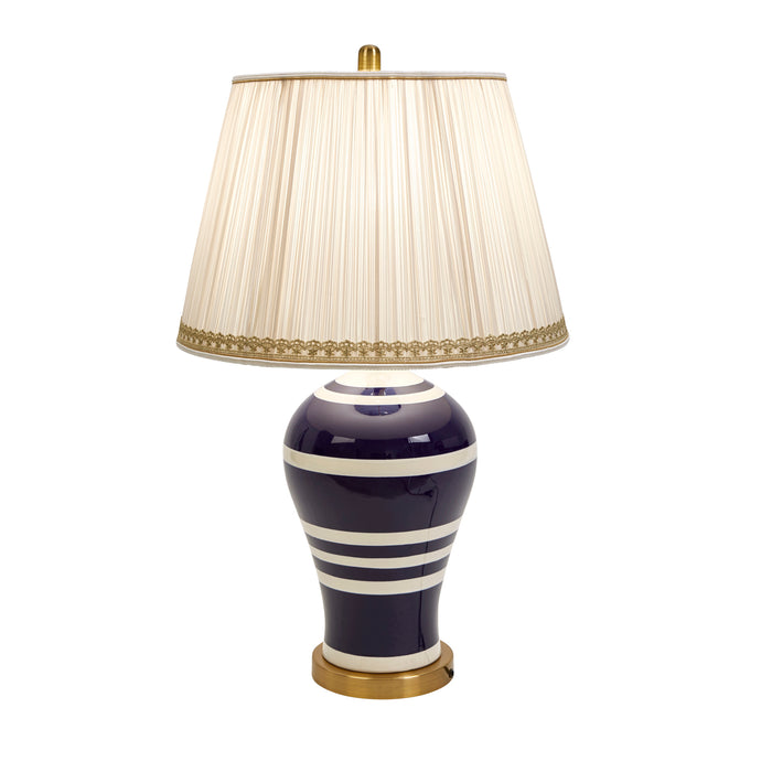 Ceramic 30" Table Lamp Navy W/White Stripes