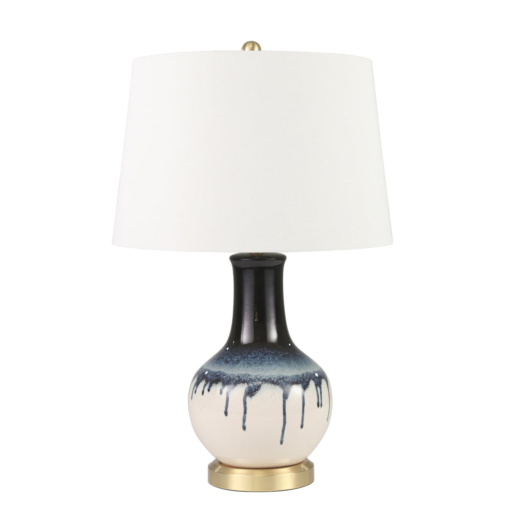 Ceramic 29" Drip Glaze Table Lamp, Dark Blue/White - ReeceFurniture.com