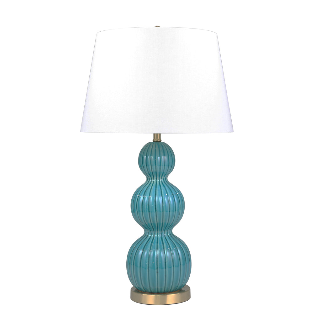 Ceramic 31" Triple Gourd Tablelamp, Blue - ReeceFurniture.com