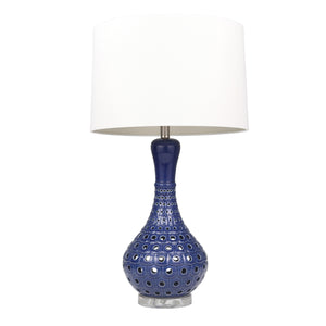 Ceramic 31" Pierced Bottle Table Lamp, Navy Blue - ReeceFurniture.com