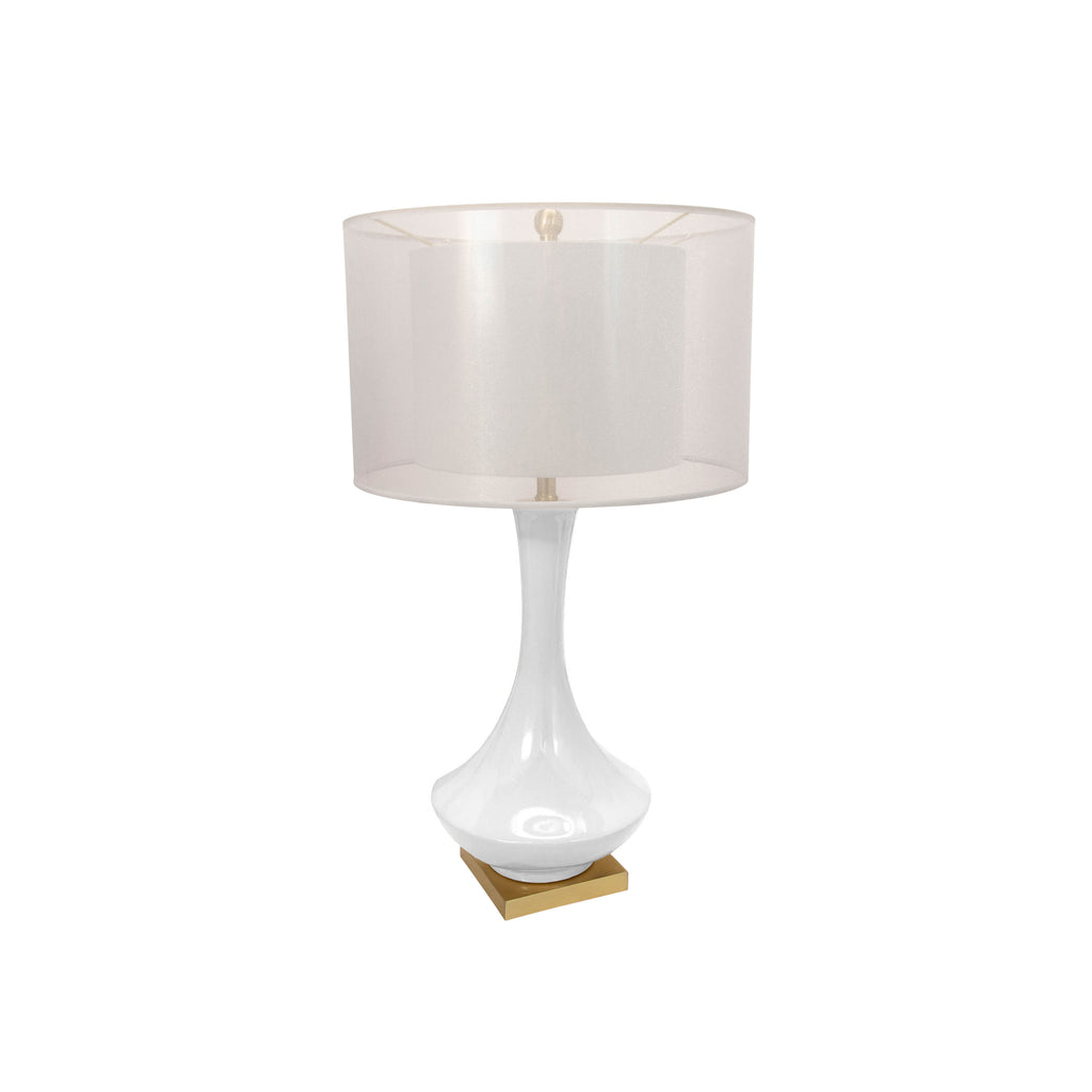 Ceramic 32" Bottle Table Lampwith Double Shade, White - ReeceFurniture.com