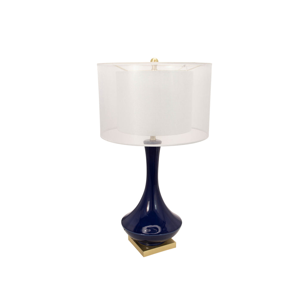 Ceramic 32" Bottle Table Lampwith Double Shade, Navy Blue - ReeceFurniture.com