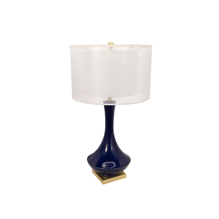 Ceramic 32" Bottle Table Lampwith Double Shade, Navy Blue