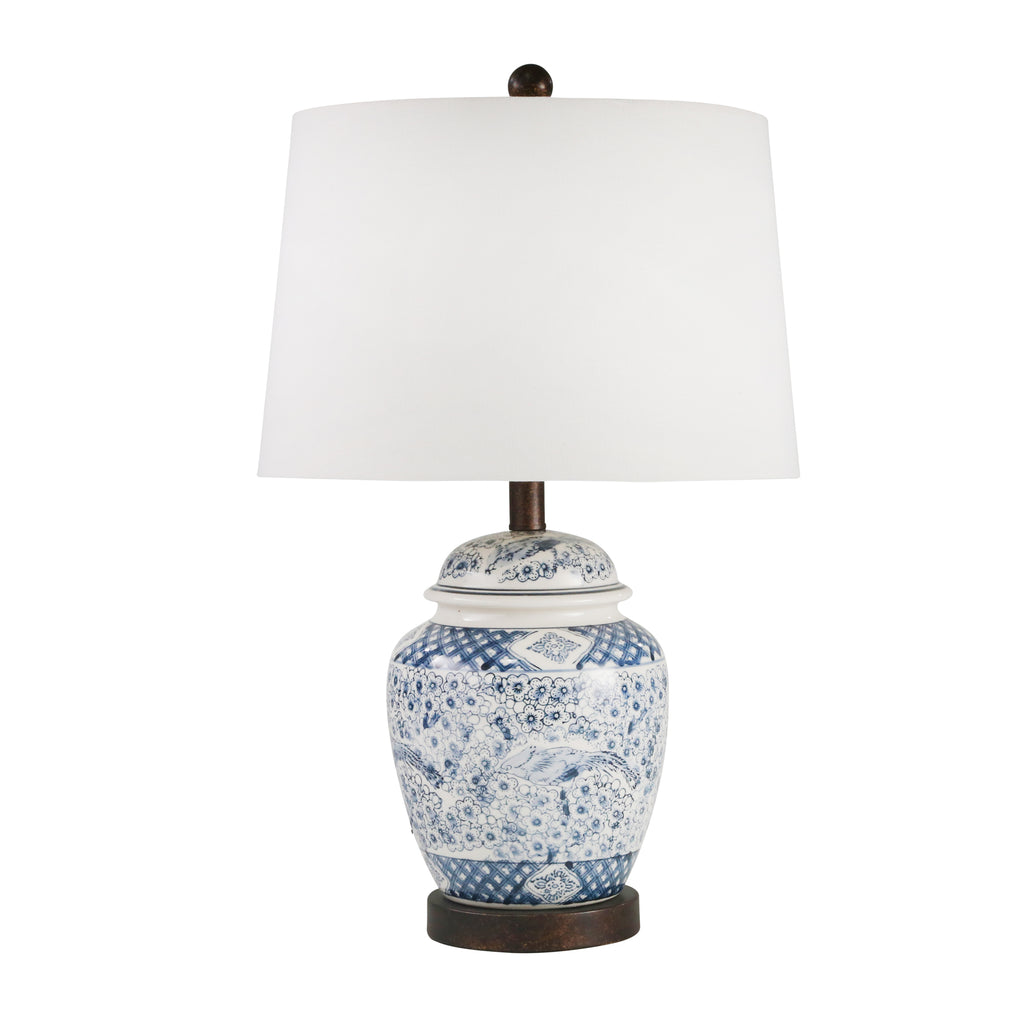 Ceramic 24" Ginger Jar Table Lamp,Blue/White - ReeceFurniture.com
