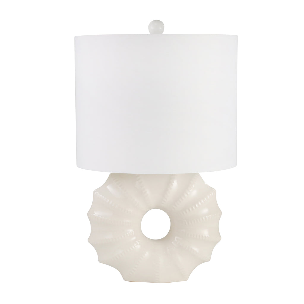 Ceramic 25" Ridged Ring Tablelamp, White - ReeceFurniture.com