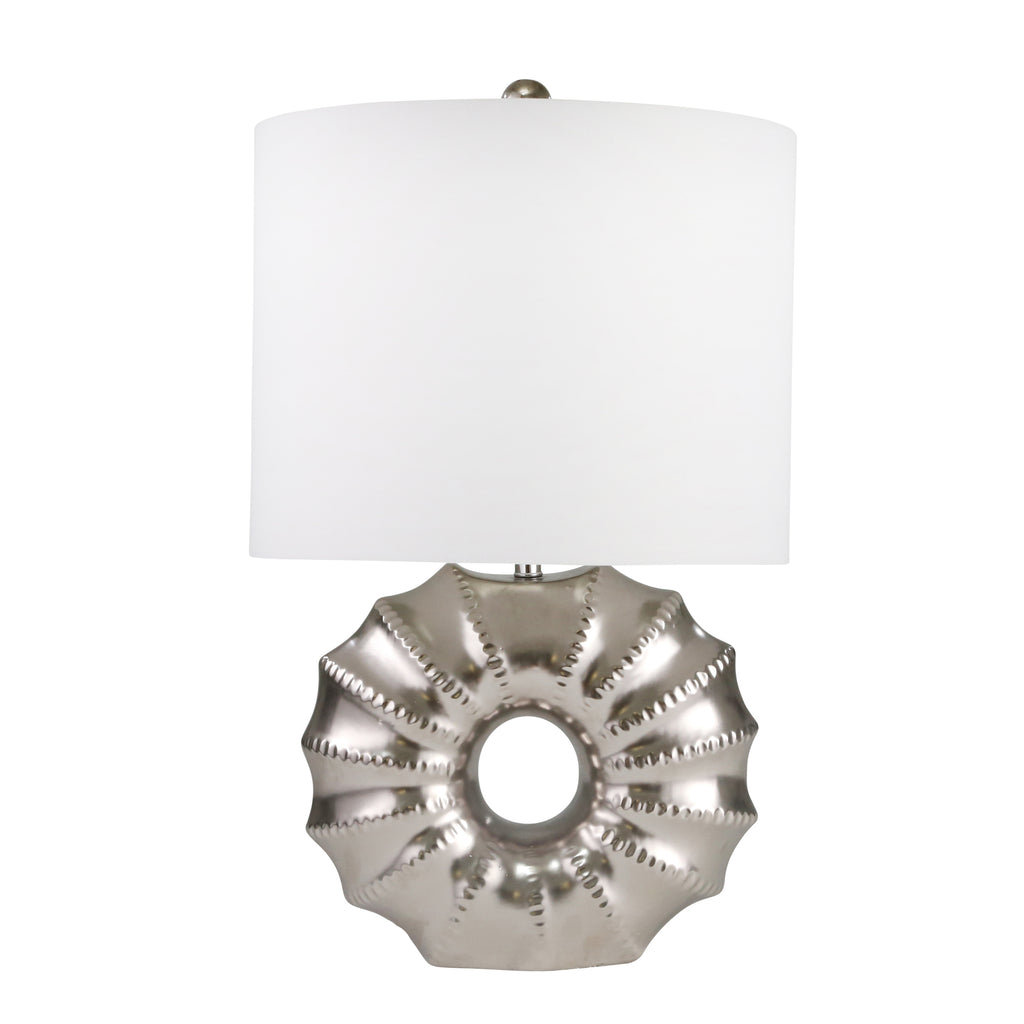 Ceramic 25" Ridged Ring Tablelamp, Silver - ReeceFurniture.com