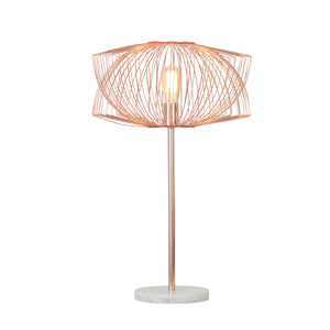 Metal 28" Table Lamp W/Cage Shade, Rose Gold - ReeceFurniture.com