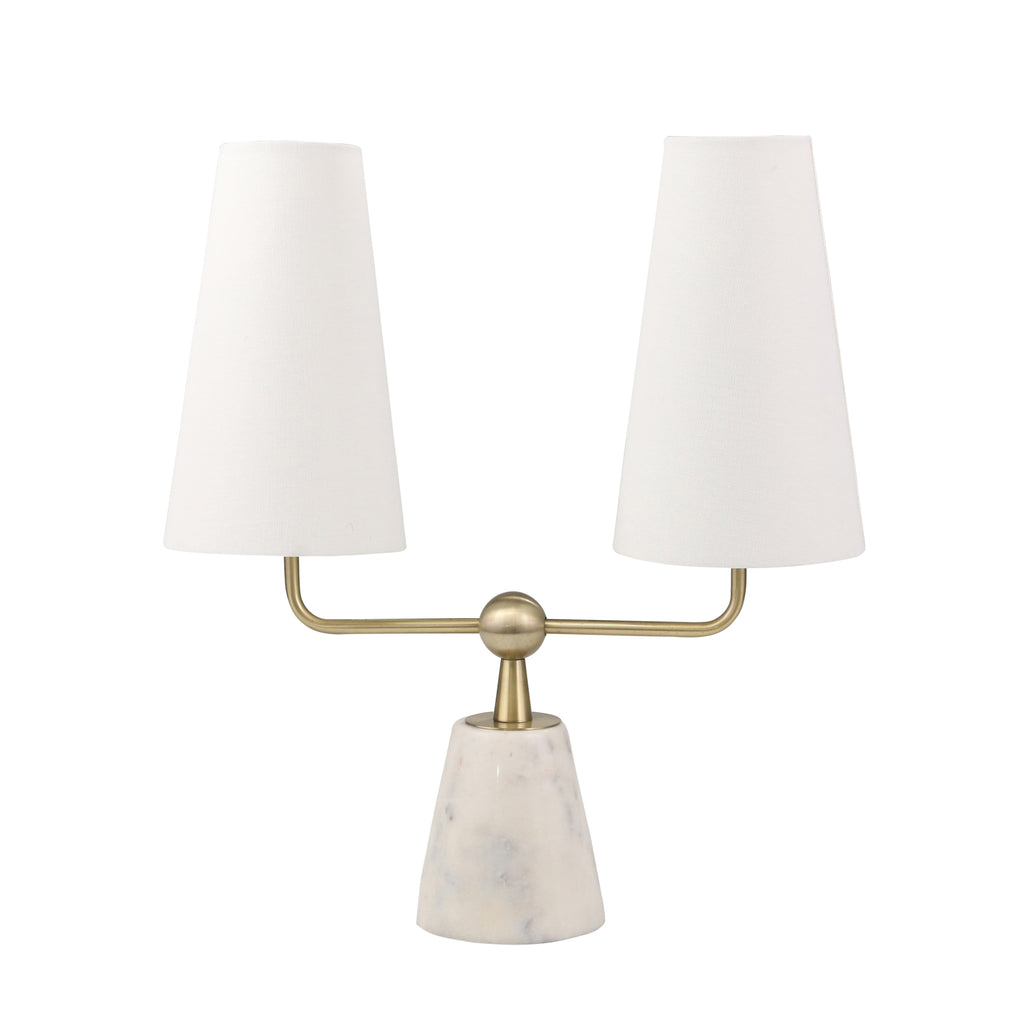 Marble / Metal 23" Twin Lighttable Lamp, White - ReeceFurniture.com