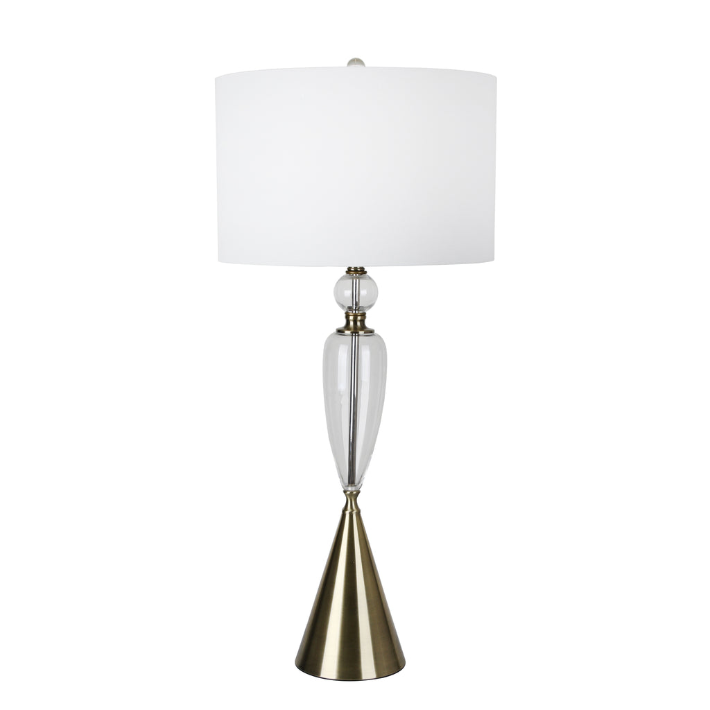 Glass / Metal 39" Cone Table Lmap, Clear/Brass - ReeceFurniture.com