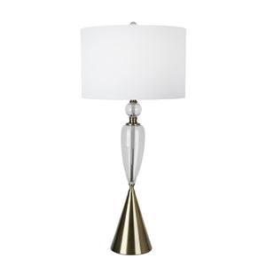Glass / Metal 39" Cone Table Lmap, Clear/Brass - ReeceFurniture.com