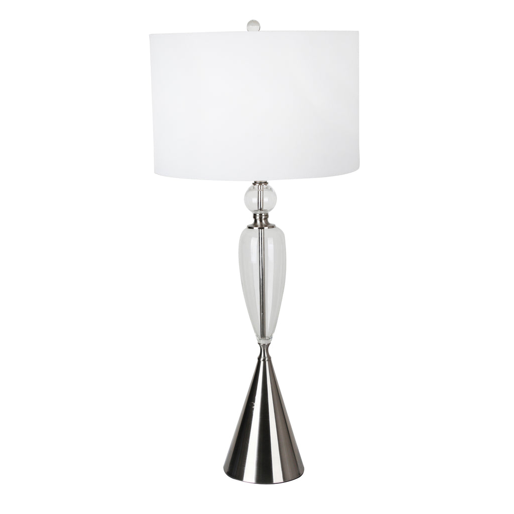Glass / Metal 39" Cone Table Lmap, Clear/Silver - ReeceFurniture.com