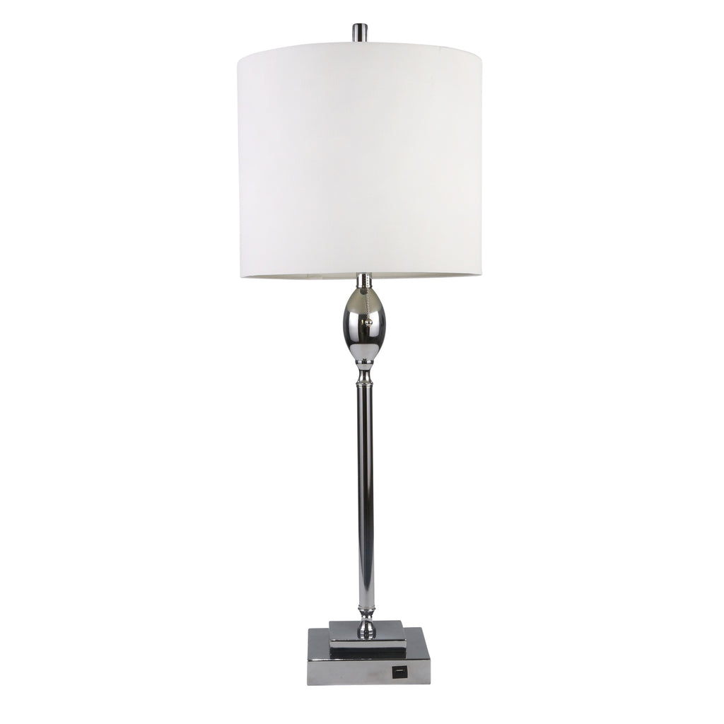 Metal 40" Table Lamp, With Usbport , Silver - ReeceFurniture.com