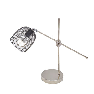Metal 21" Table Lamp W/Cage Shade, Silver - ReeceFurniture.com